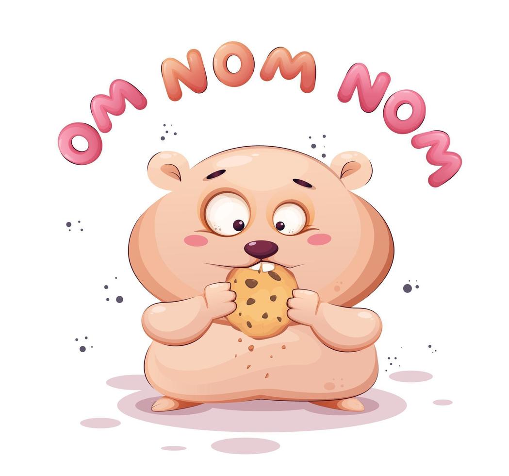 Cute hamster eating cookies Funny hamster vector