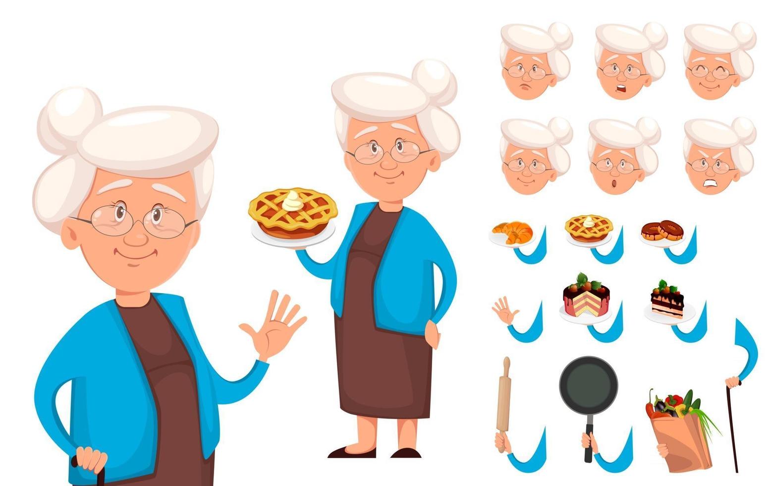 Grandmother cartoon character creation set vector