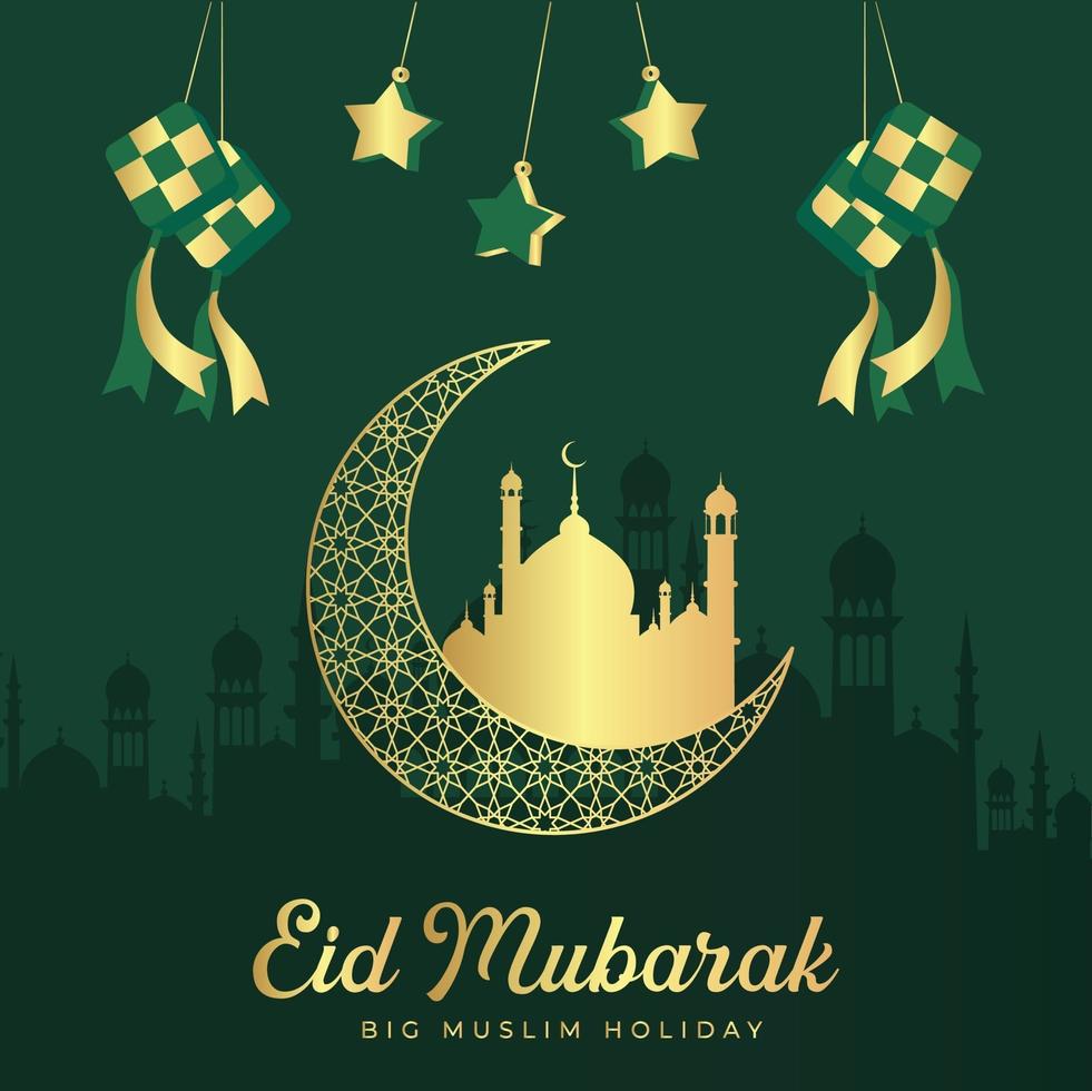 feliz eid mubarak saludo plantilla de fondo vector gratuito