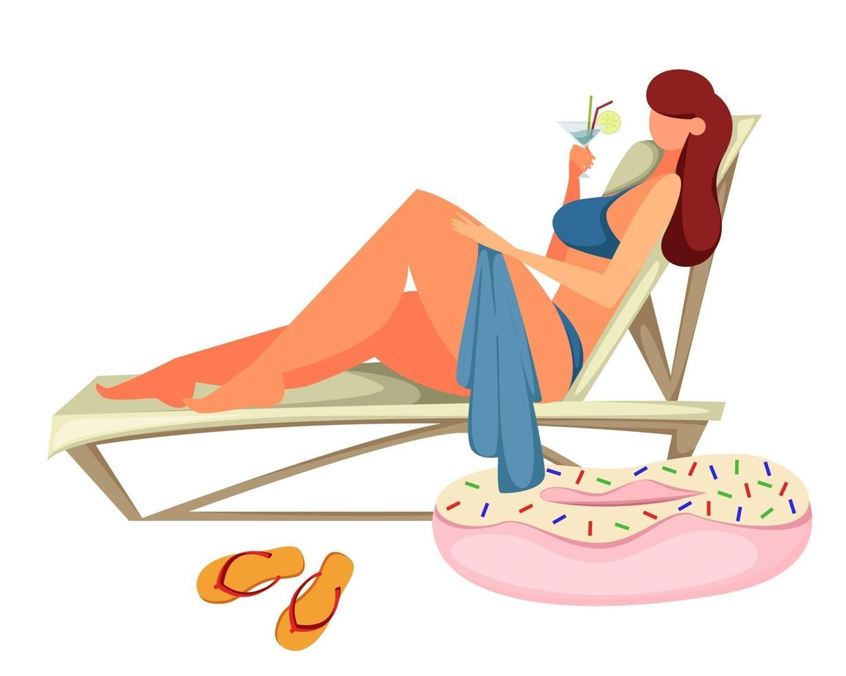 Young woman sunbathes on the beach vector