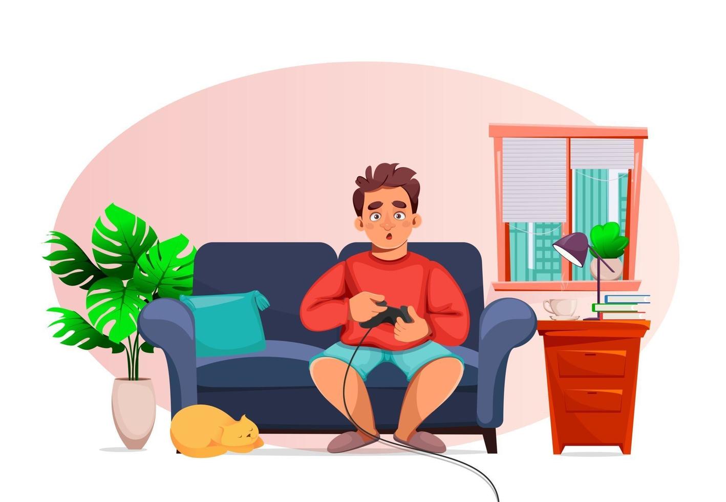 Stay at home concept Man playing video games vector