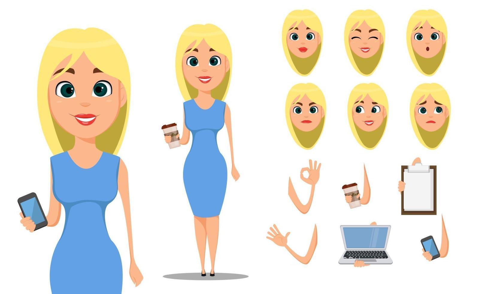 Business woman cartoon character creation set vector