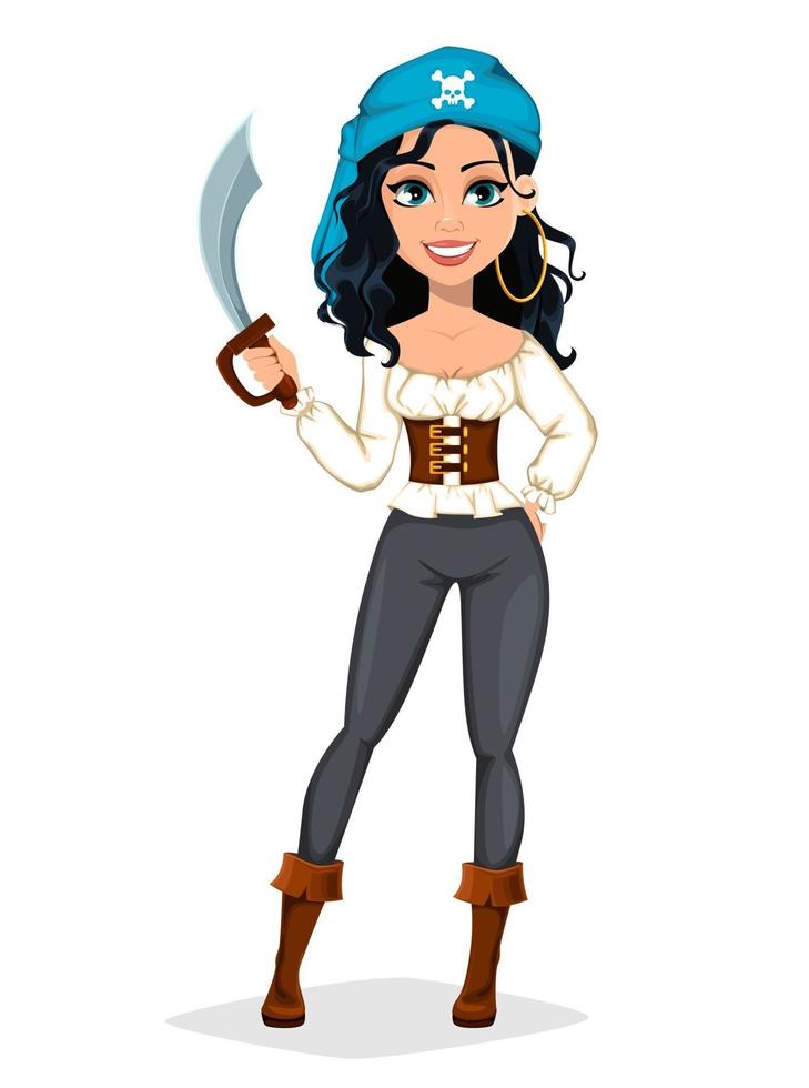 Beautiful lady cartoon character in costume of pirate vector