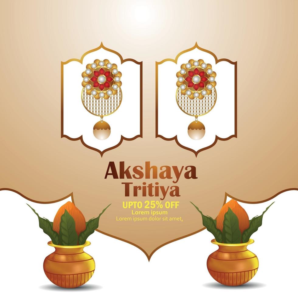 Akshaya tritiya gold coin pot with gold earings vector