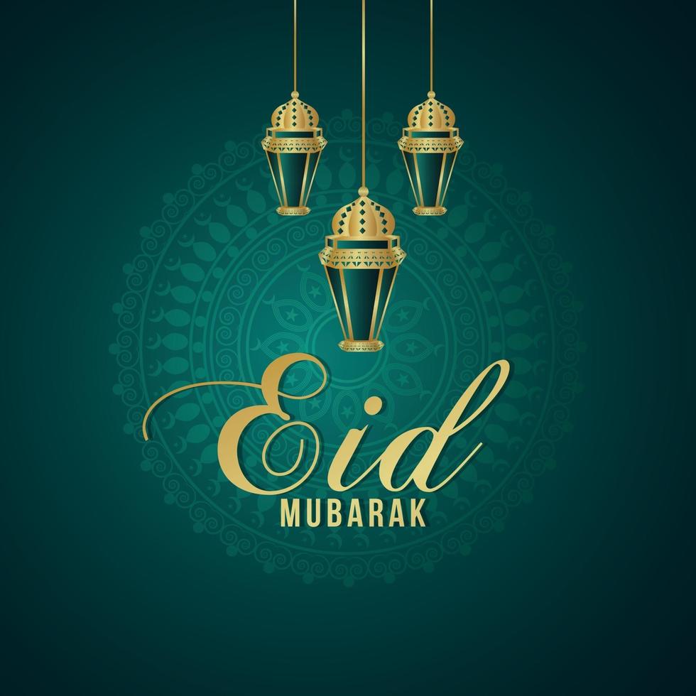 Realistic vector illustration of eid mubarak islamic festival greeting card with pattern background