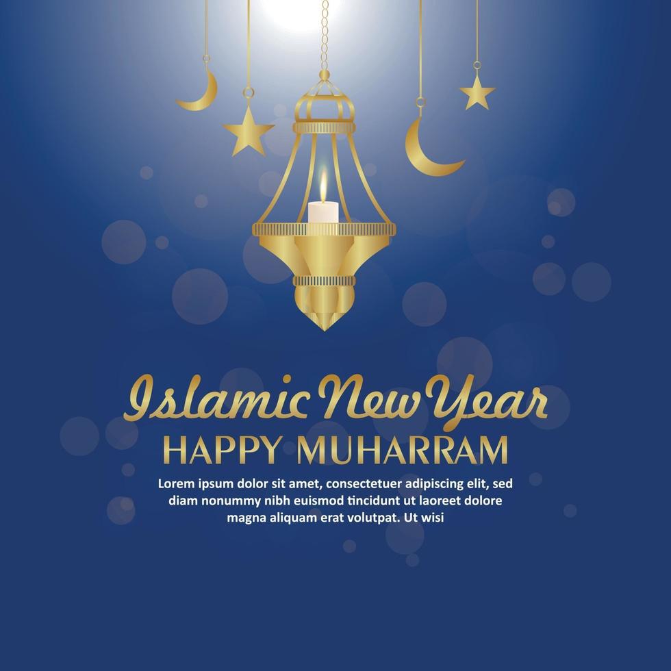 Happy muharram islamic new year greeting card with golden lantern vector