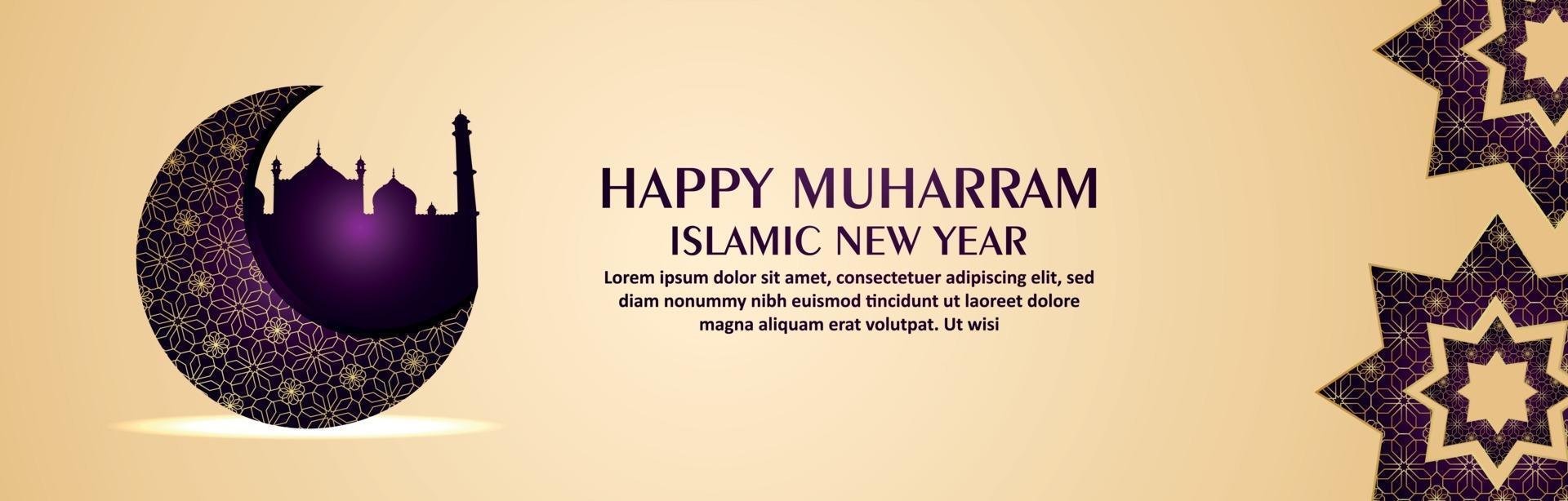 Happy new year islamic new year celebration banner with pattern moon vector