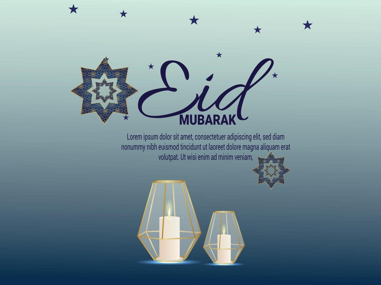 Eid mubarak invitation greeting card with candle lantern vector