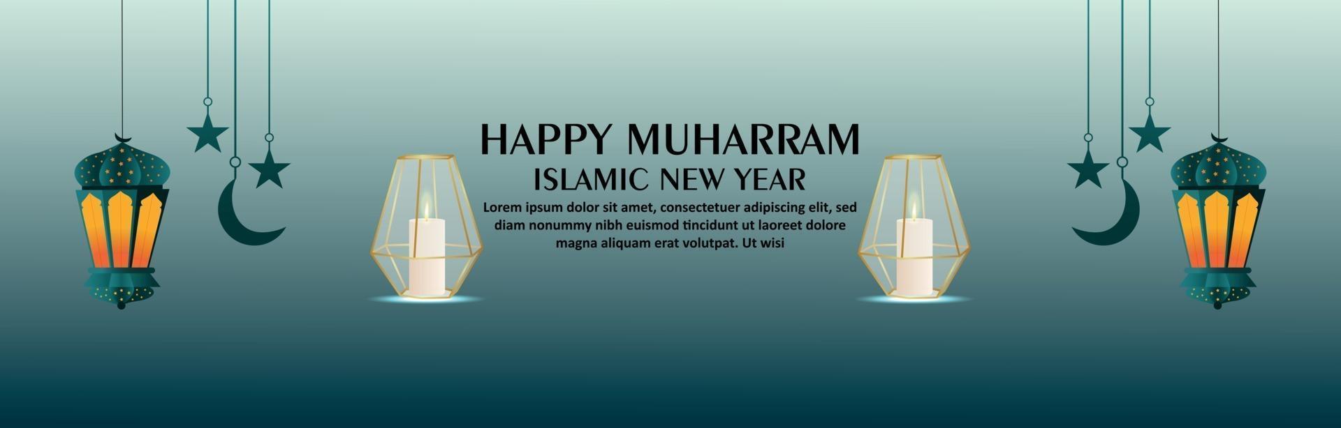 feliz año nuevo islámico muharram con linterna creativa vector