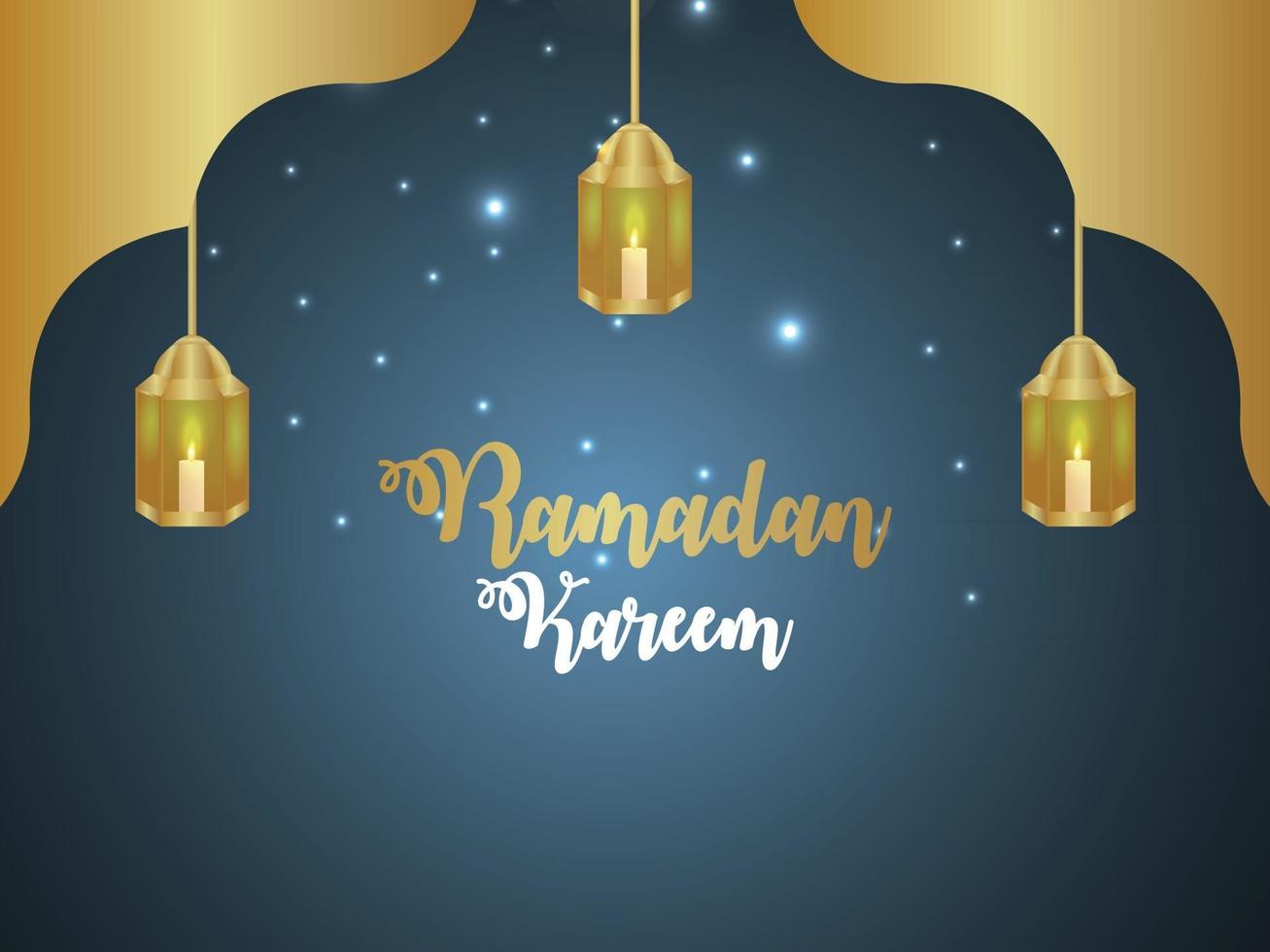 Ramadan kareem islamic festival greeting card with vector lantern