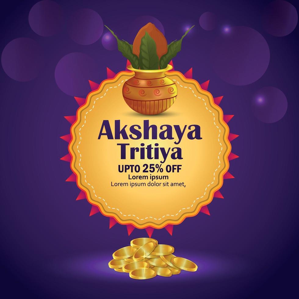 Akshaya tritiya event illustration with gold coin and traditional kalash vector