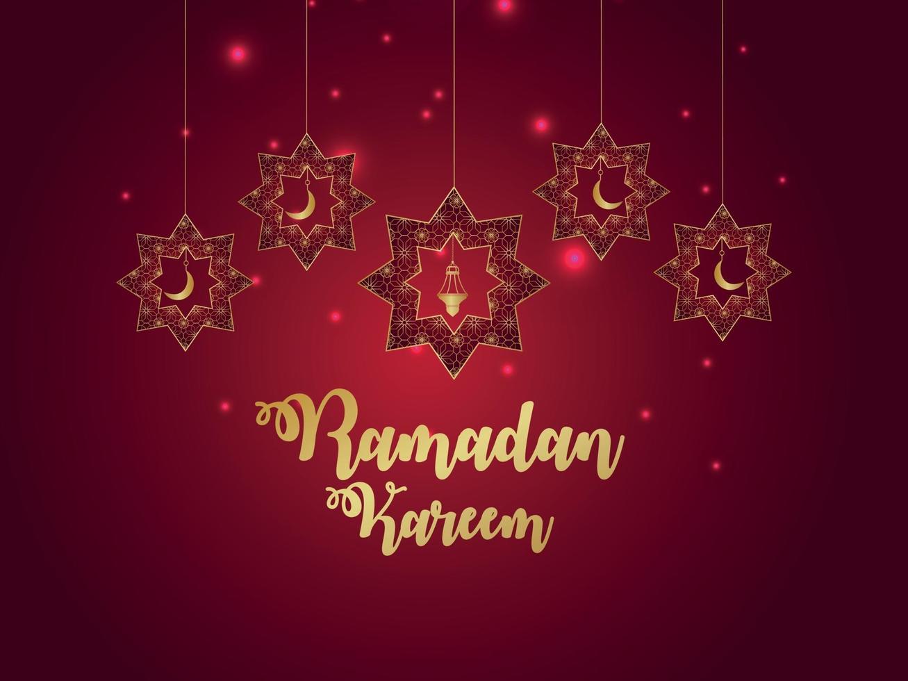 Ramadan kareem realistic background with pattern moon and lantern vector