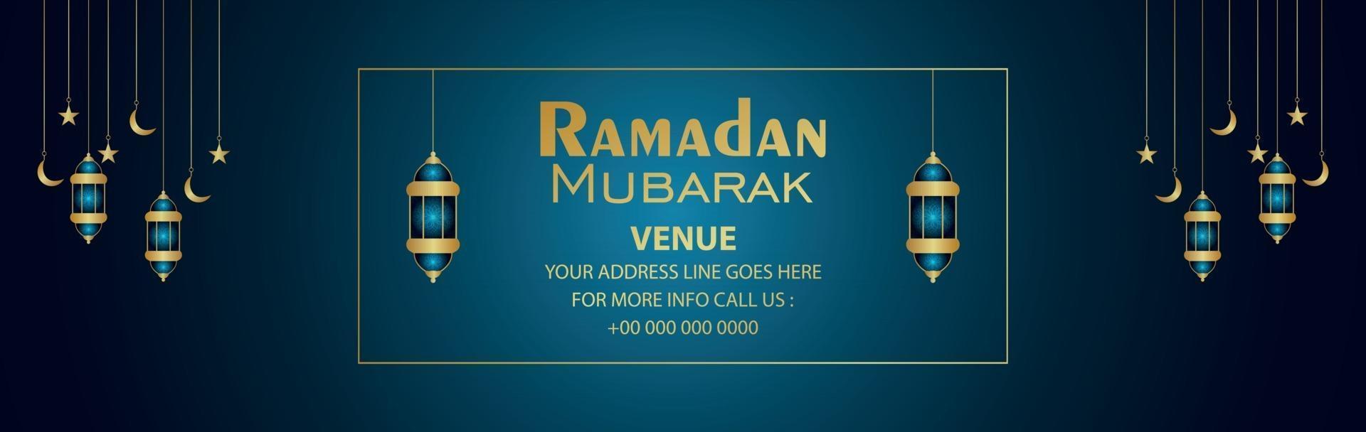 Islamic festival ramadan kareem invitation banner or header with creative lantern vector