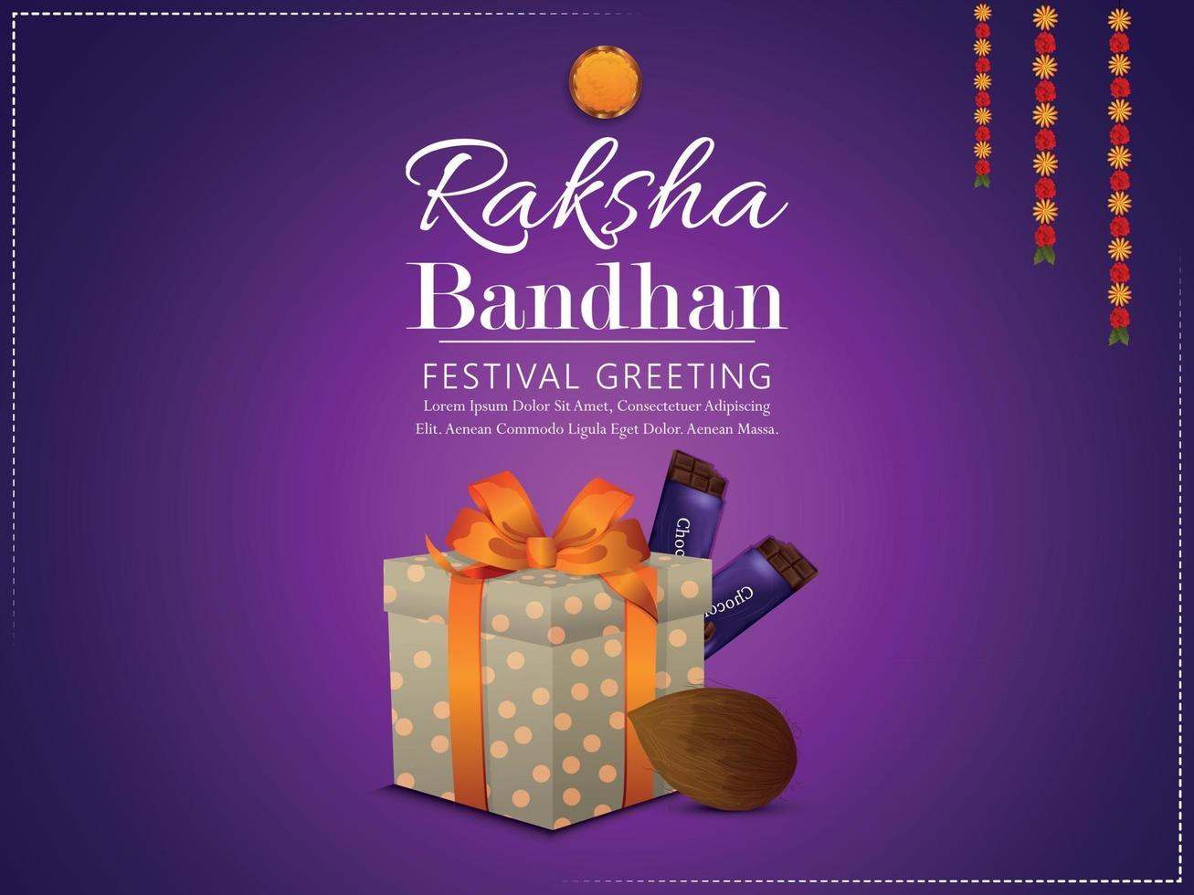 Indian festival happy raksha bandhan invitation greeting card with vector gifts