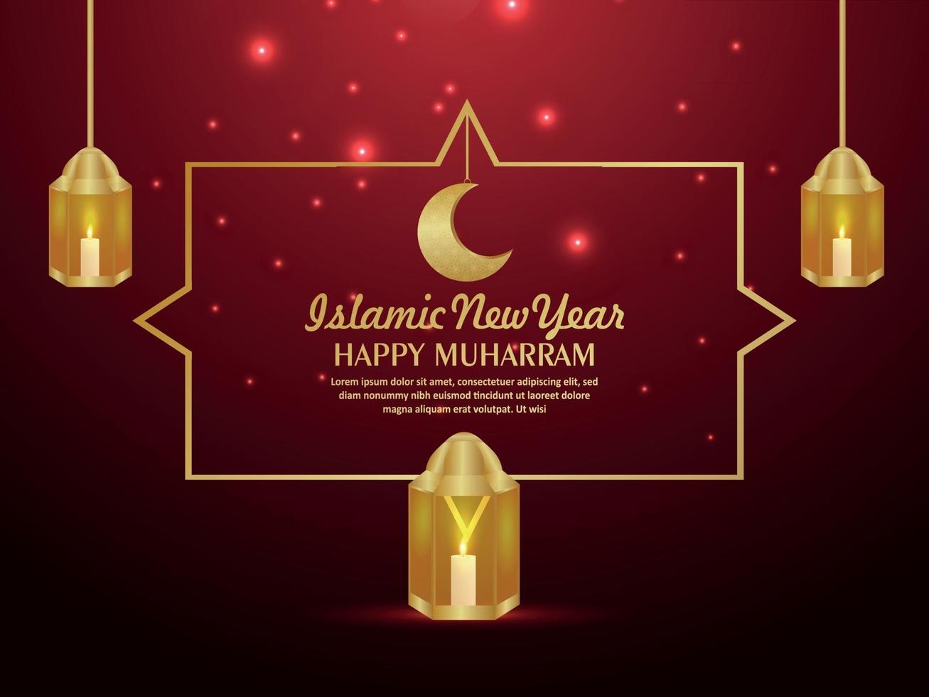 Happy muharram islamic festival background with golden lantern vector