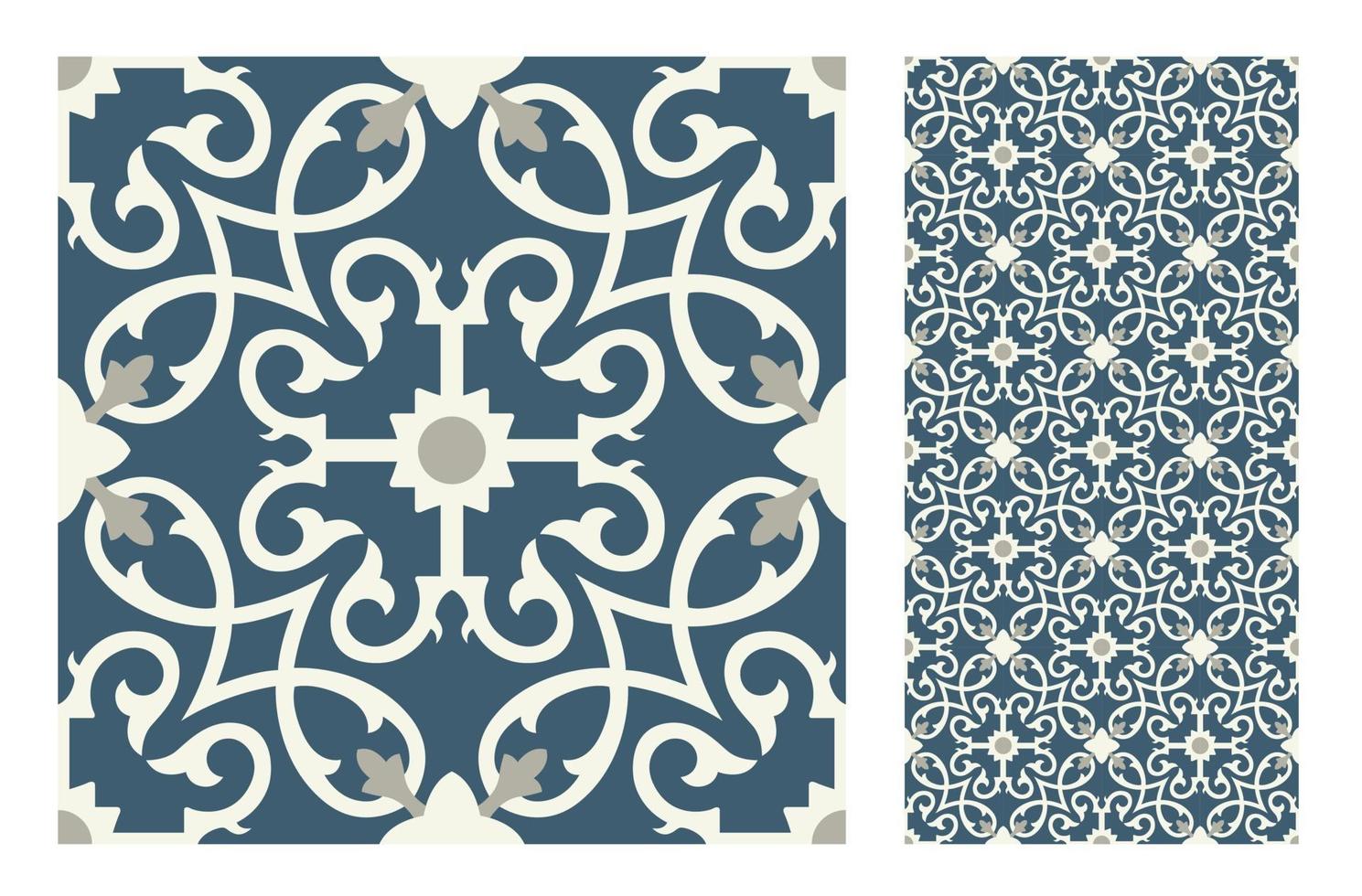 vintage tiles patterns antique seamless design vector