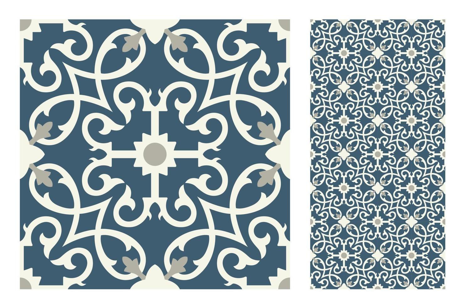 vintage tiles patterns antique seamless design vector