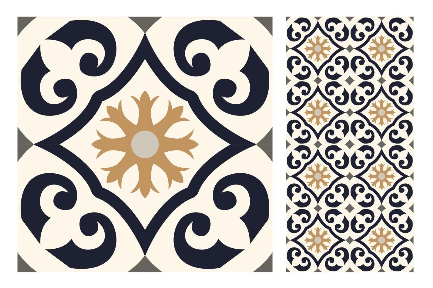 vintage tiles patterns antique seamless design vector