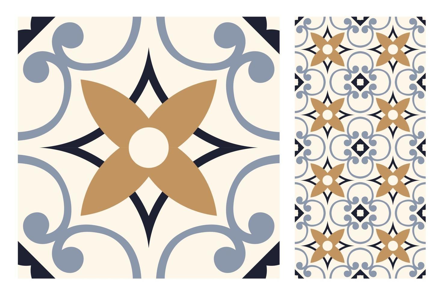 vintage tiles patterns antique seamless design vector