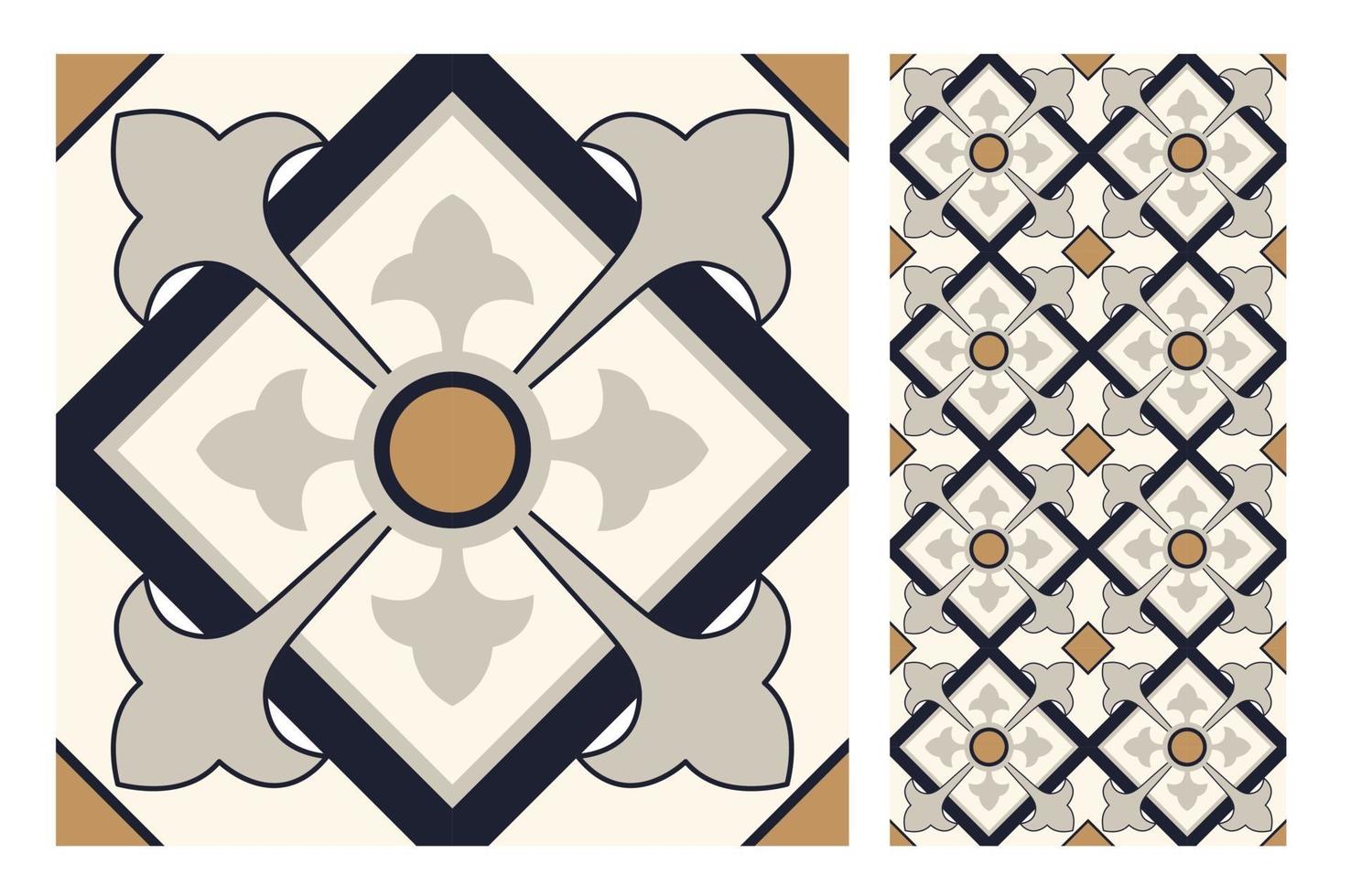 vintage tiles patterns antique seamless design vector