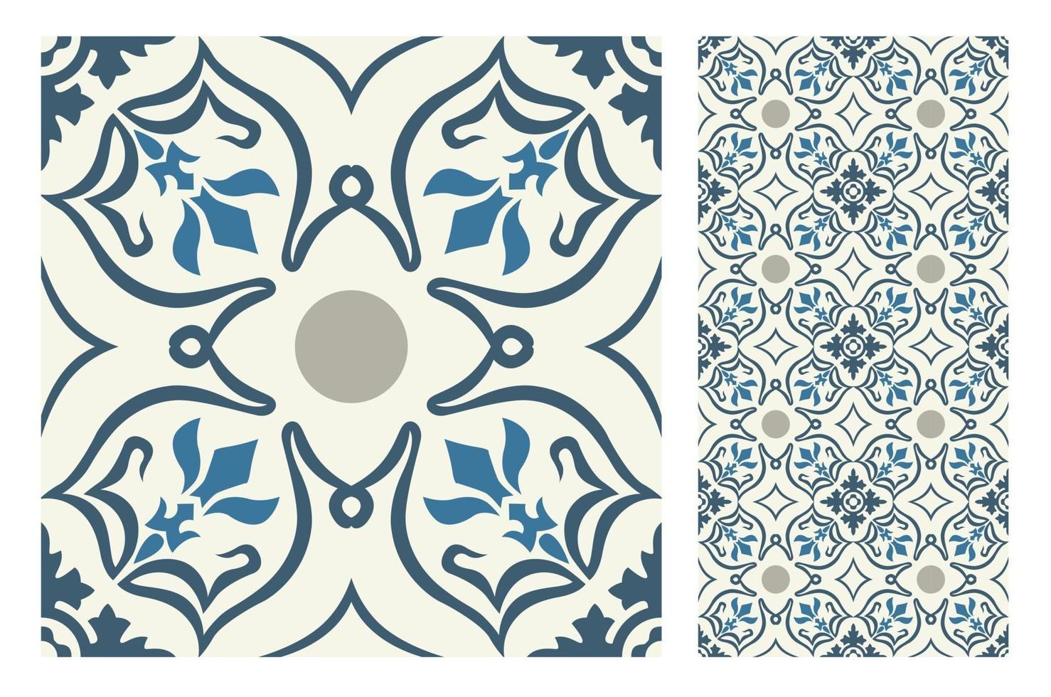 vintage tiles patterns antique seamless design vector