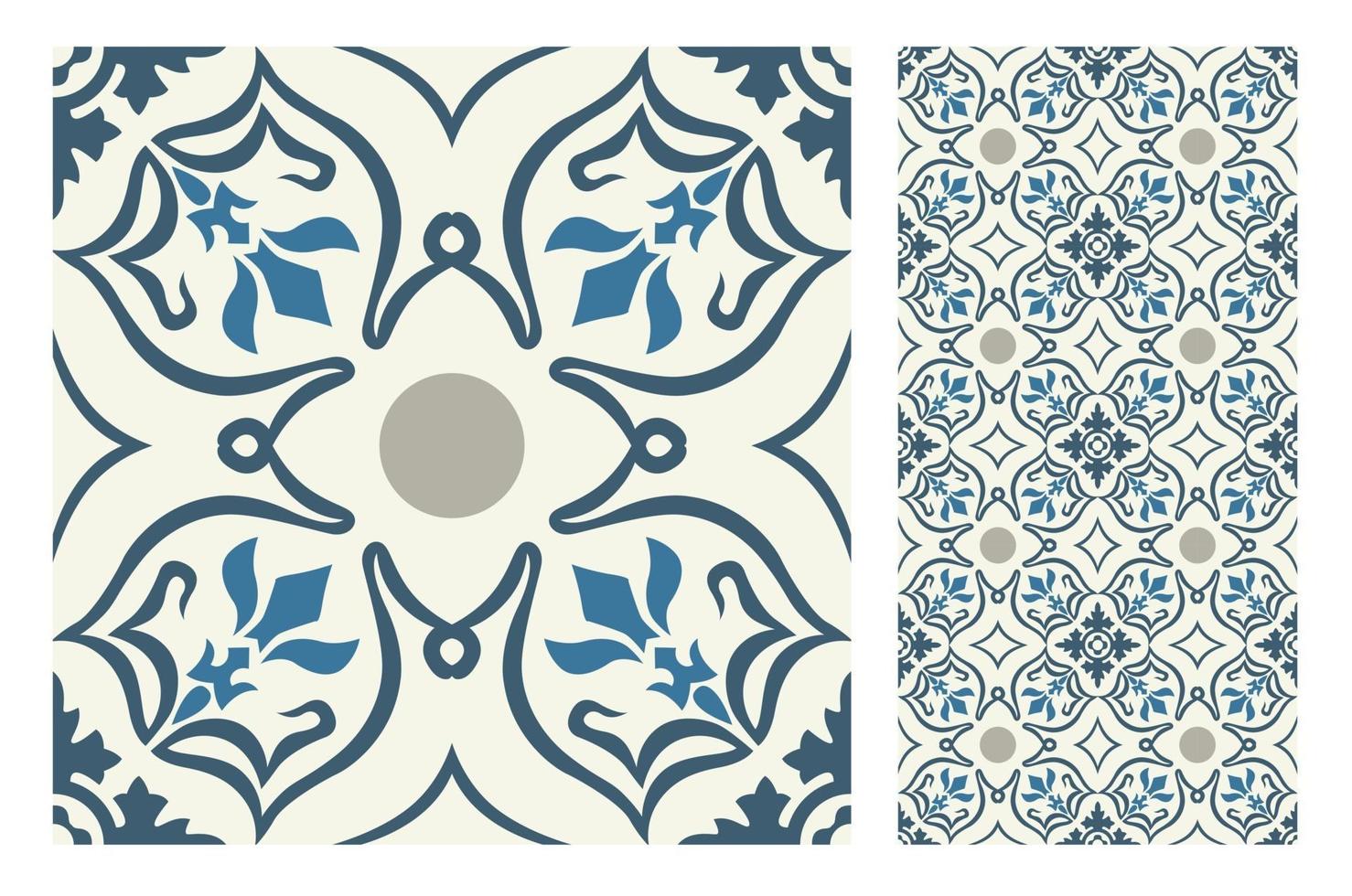 vintage tiles patterns antique seamless design vector