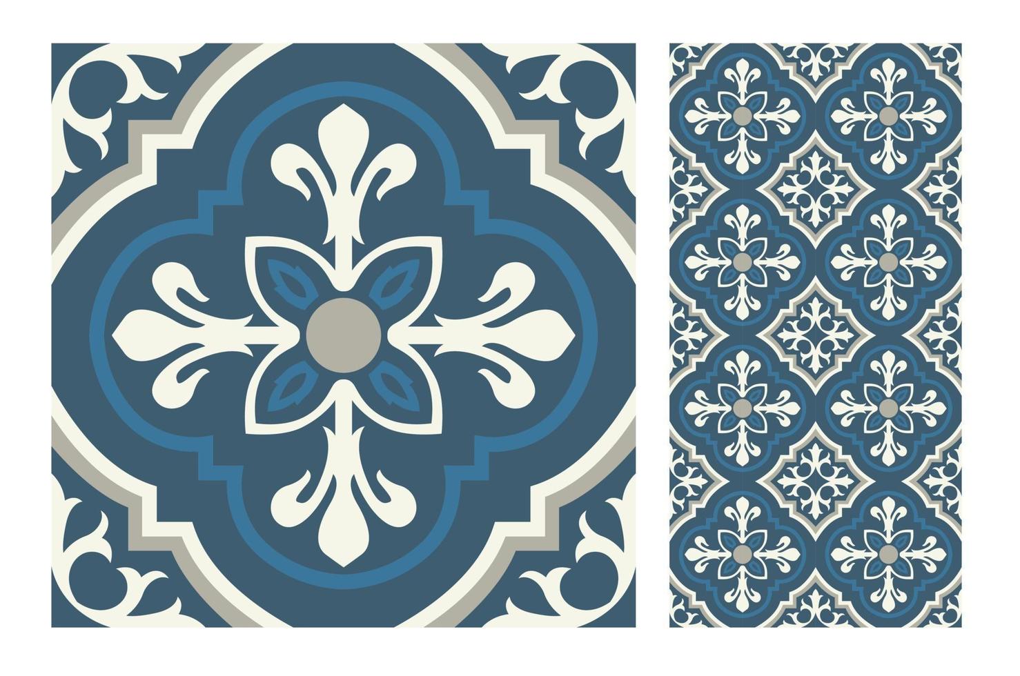 vintage tiles patterns antique seamless design vector