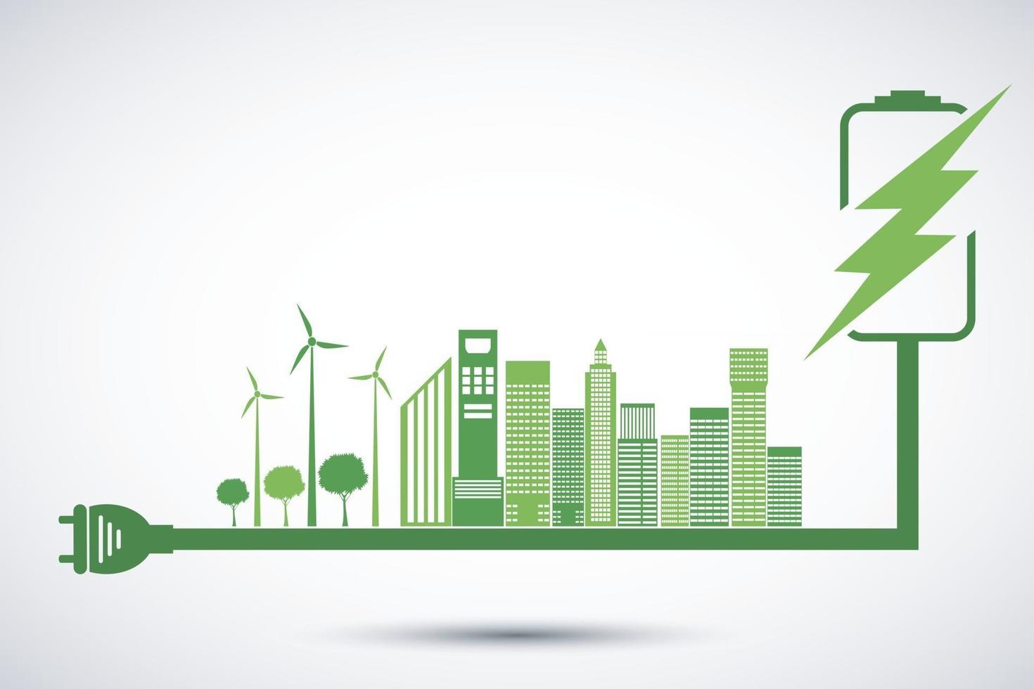 Ecology and Environmental Concept Earth Symbol With Green Leaves Around Cities Help The World With Eco Friendly Ideas vector