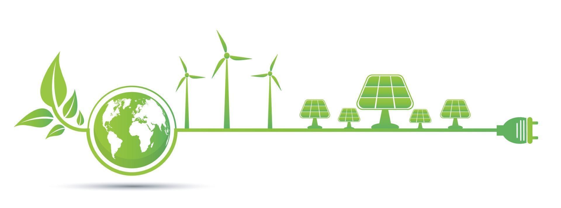 Ecology and Environmental Concept Earth Symbol With Green Leaves Around Cities Help The World With Eco Friendly Ideas vector
