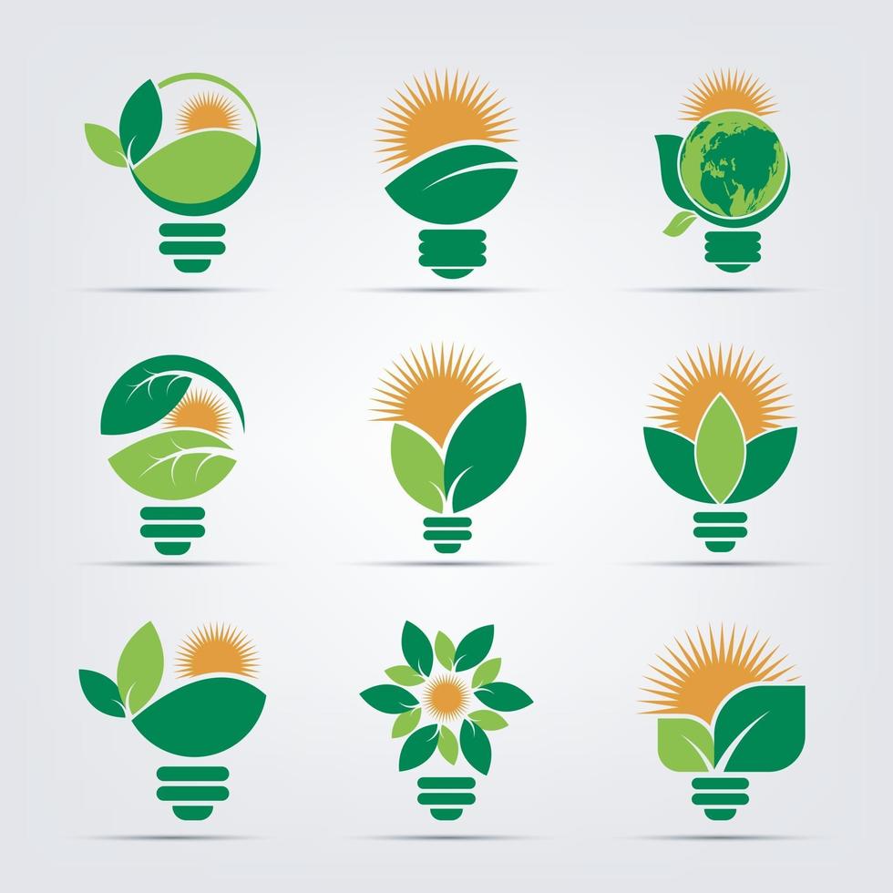 symbol ecology bulb logos of green with sun and leaves nature element icon vector