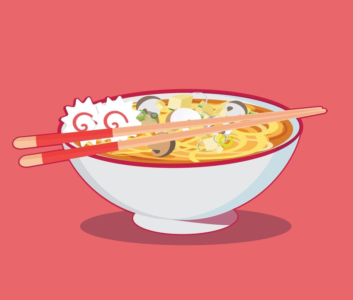 Sopa tradicional china con fideos, fideos ramen japoneses vector