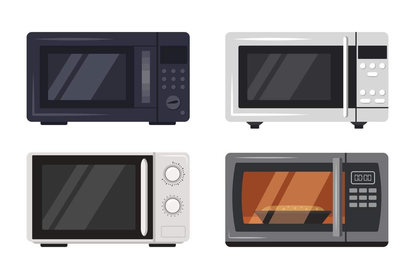 iconos de horno microondas establecen vista frontal de electrodomésticos de cocina vector