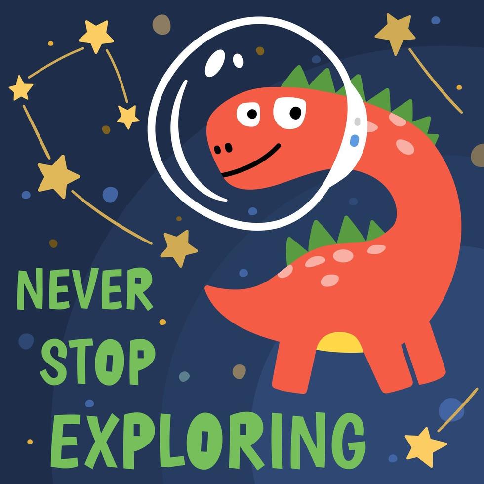 T shirt design with cute dinosaur cosmonaut vector