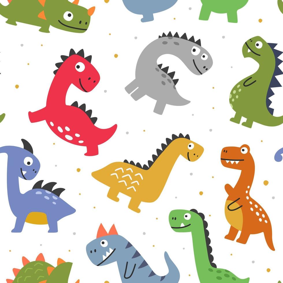 Colorful pattern with cute colorful dinosaurs vector