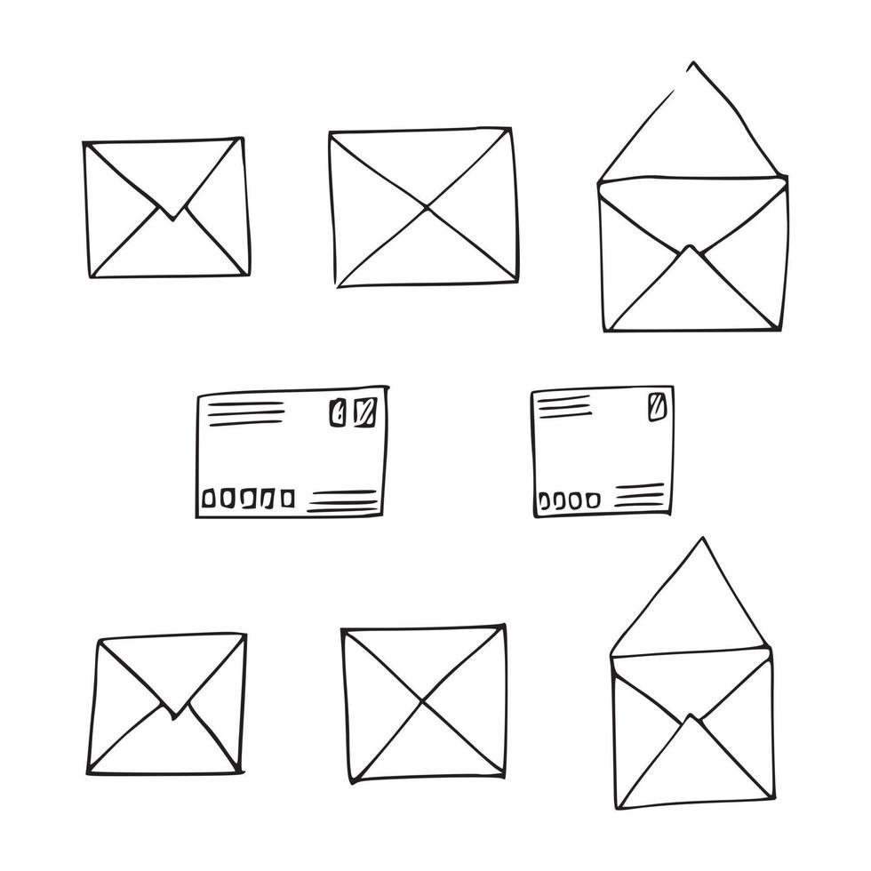 Hand drawn mail post letter envelope Doodle elements Mail and post icon in sketch style vector