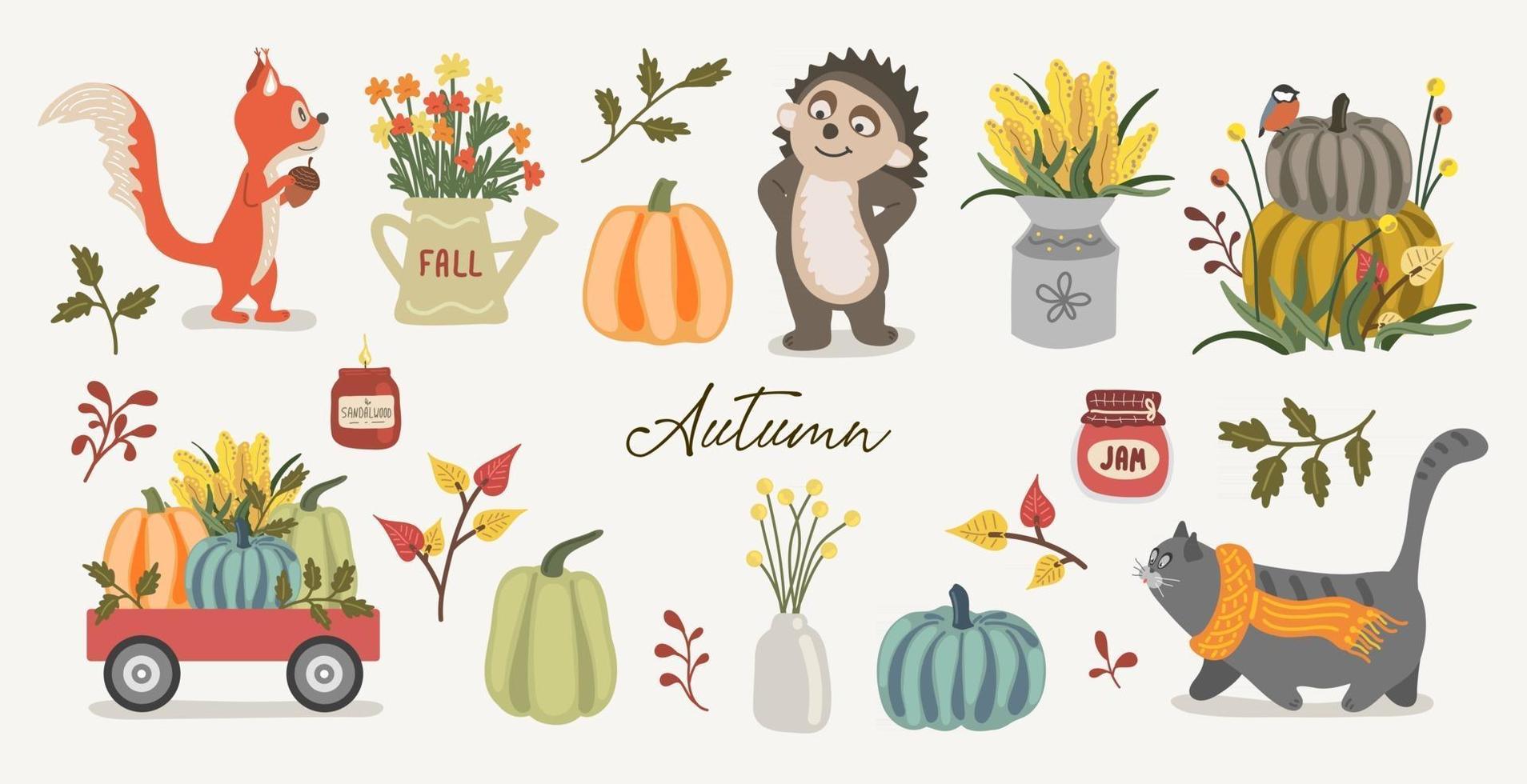 lindo, otoño, colección, vector, clip art vector