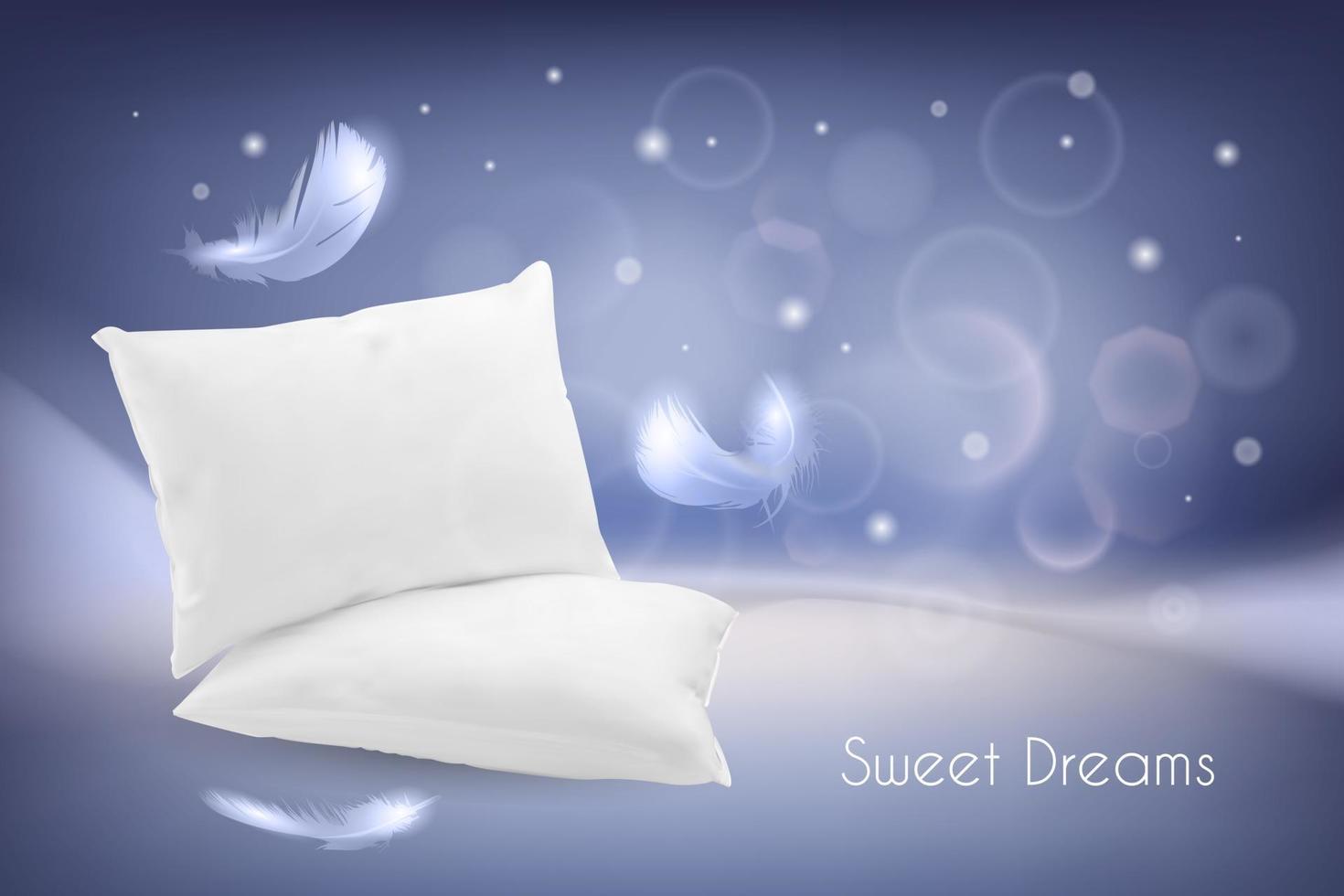 Realistic illustration with white pillows and feathers vector