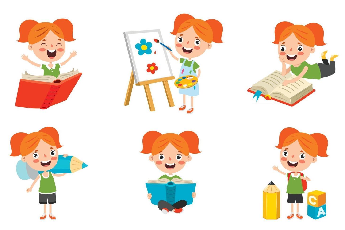 Cartoon Character Studying And Learning vector