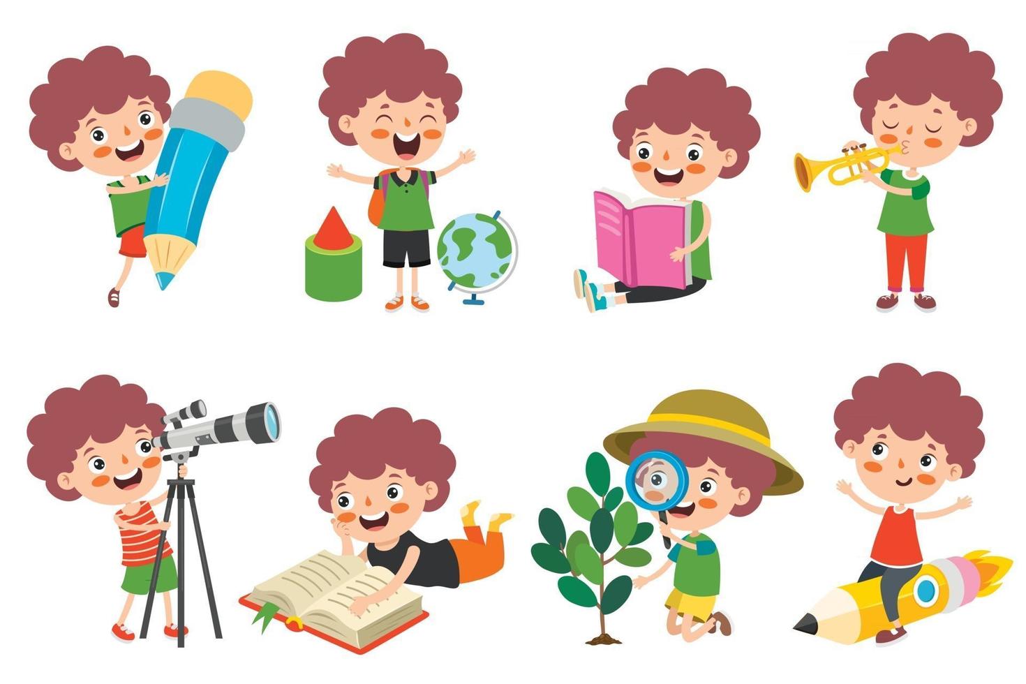 Cartoon Character Studying And Learning vector