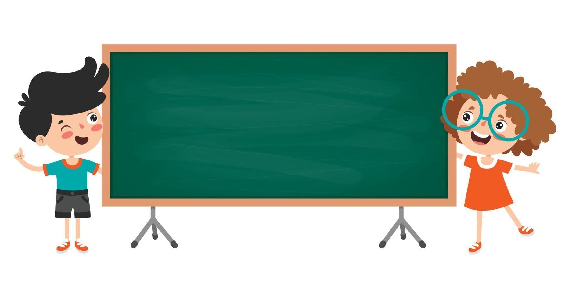 Funny Children With Empty Blackboard vector