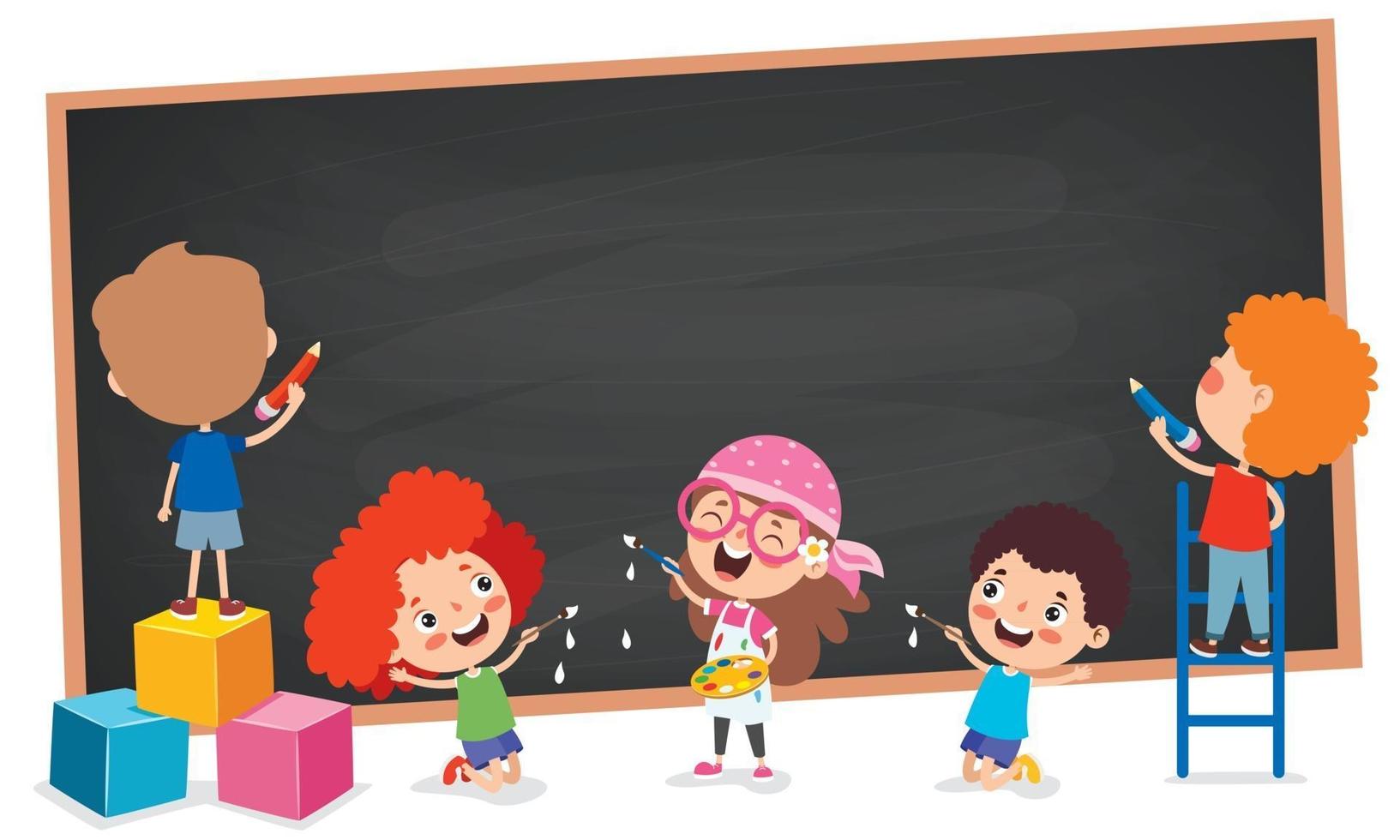 Funny Children With Empty Blackboard vector