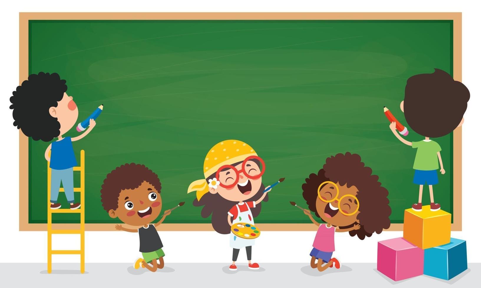 Funny Children With Empty Blackboard vector