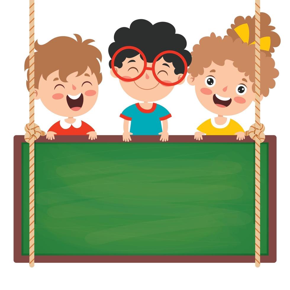 Funny Children With Empty Blackboard vector