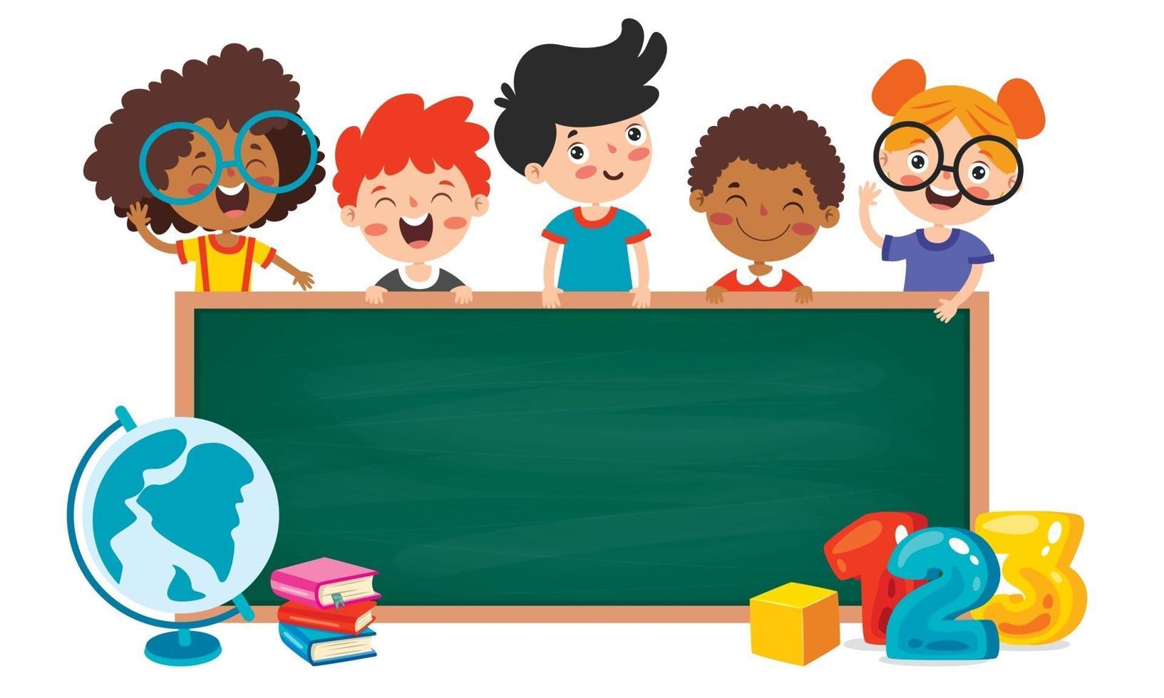 Funny Children With Empty Blackboard vector