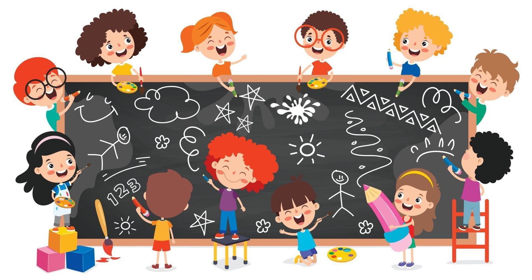 Funny Children With Empty Blackboard vector