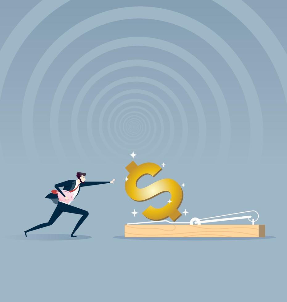 Businessman running to mousetrap. Business concept vector