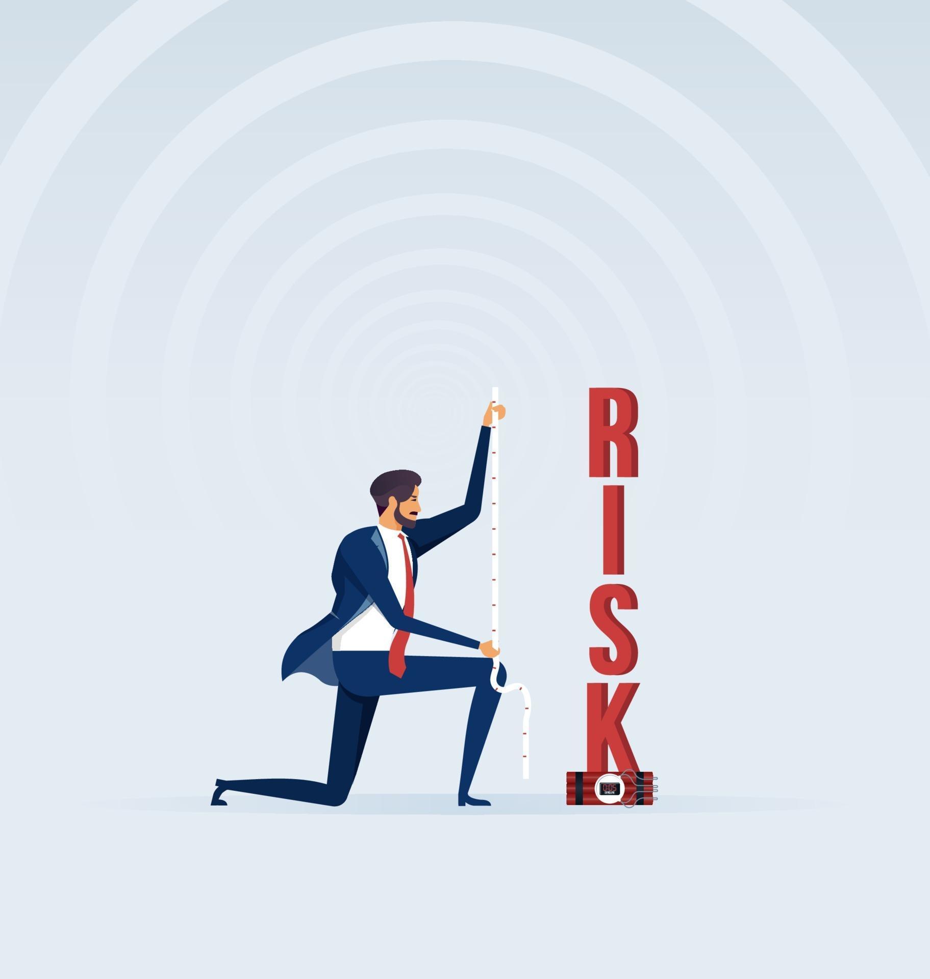 Businessman measures a risk with measure tape 2407801 Vector Art at