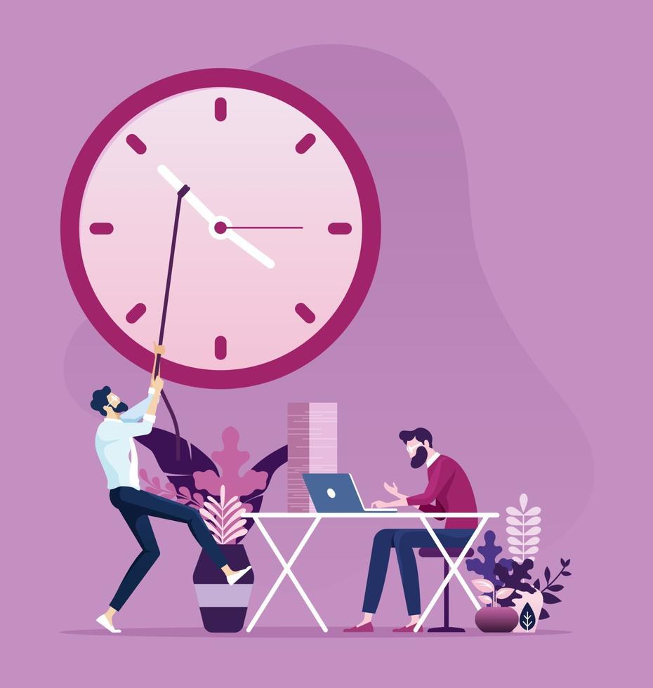 Businessman moves clock hands to change the time 2407802 Vector Art at