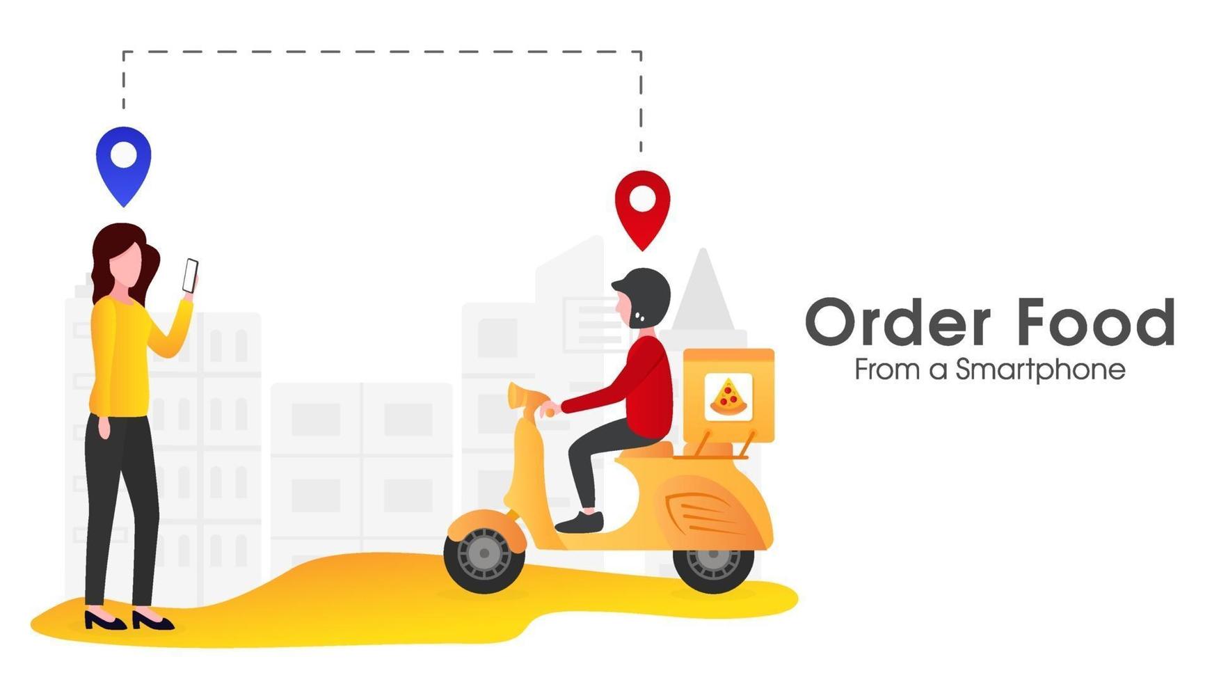 Food delivery application on smartphone vector
