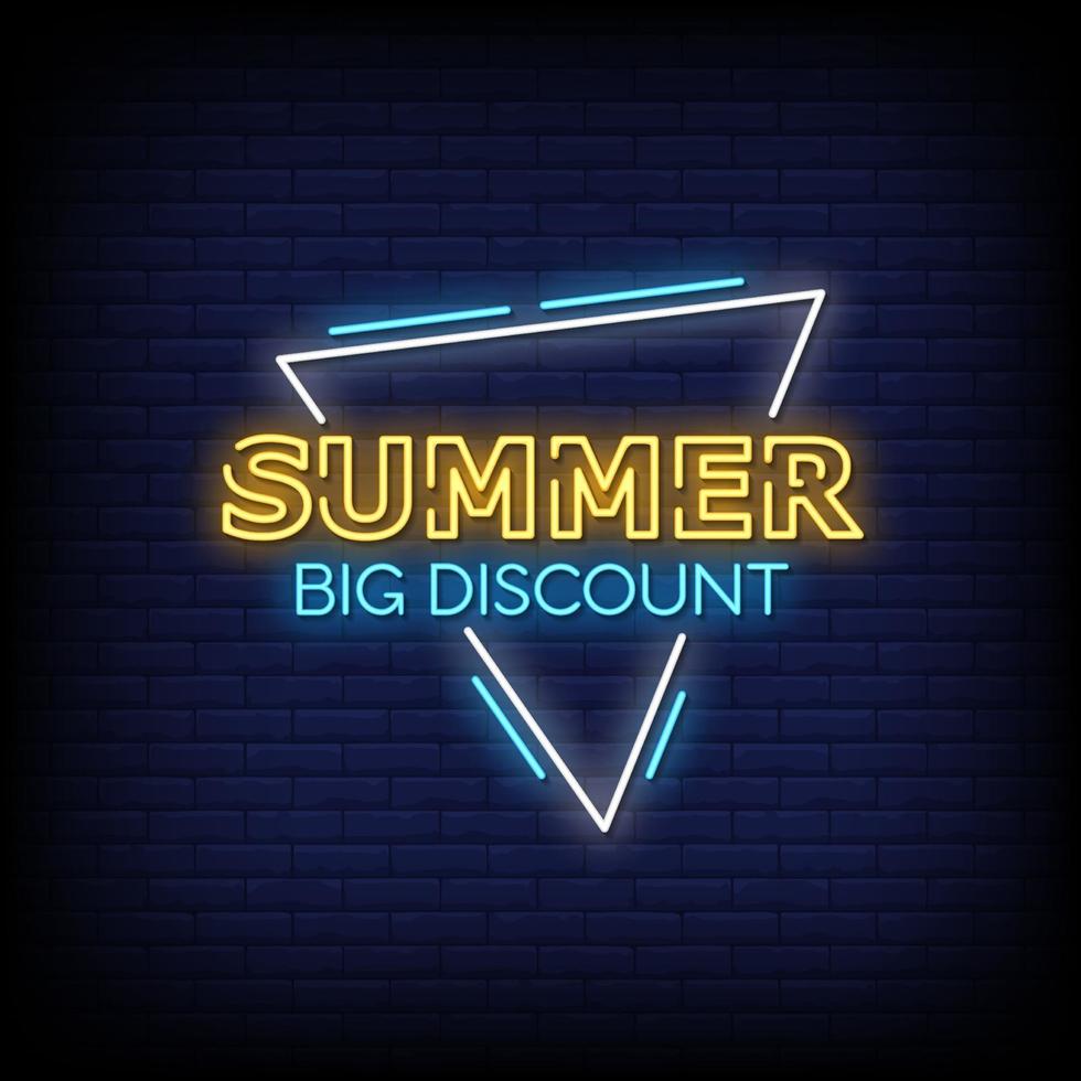 Summer Big Discount Neon Signs Style Text Vector